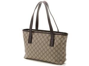 Gucci Leather Brown Beige GG Cream Bag Tote Dark Supreme Tan Cream
